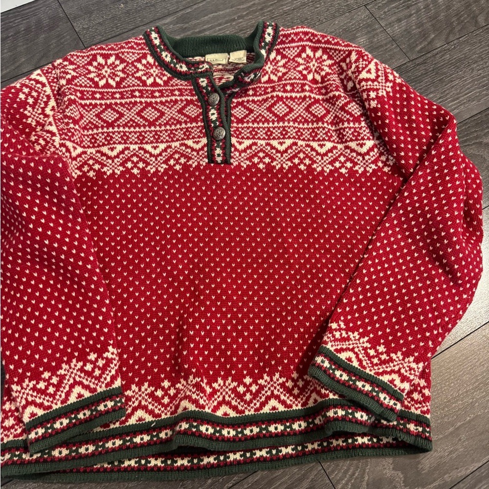 L.L. Bean Green and Red Knit Sweater